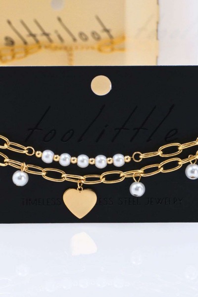 Βραχιόλι Toolittle – Stainless Steel Jewelry: Διπλό Καρδιά & Πέρλες